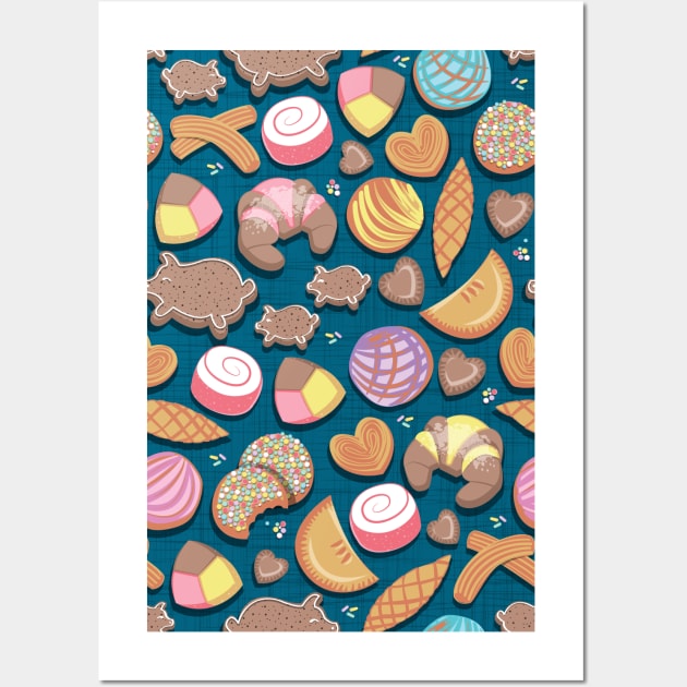 Mexican Sweet Bakery Frenzy // pattern // turquoise background pastel colors pan dulce Wall Art by SelmaCardoso